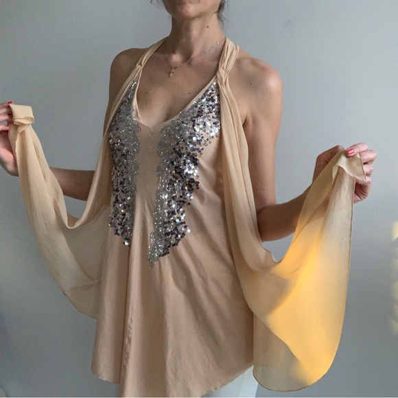 Patrizia Pepe Front silver Sequin Silk Blend Top Tunic Blouse, size 44 M - Picture 9 of 12